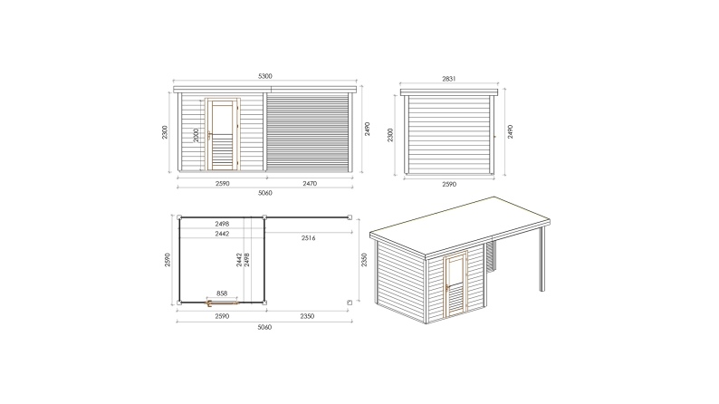 Casetta da giardino in legno Rava 5.06x2.59 m - 13.1 m2 - 28 mm - impregnata