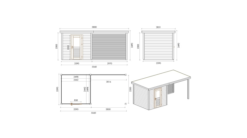 Casetta da giardino in legno Rava 5.56x2.59 m - 14.4 m2 - 28 mm - impregnata