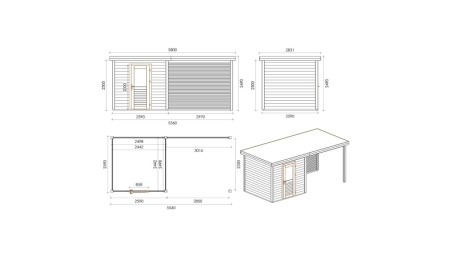 Casetta da giardino in legno Rava 5.56x2.59 m - 14.4 m2 - 28 mm - impregnata