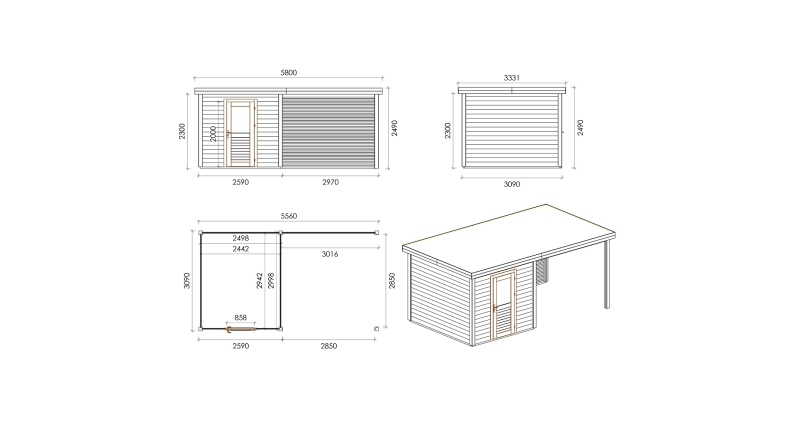 Casetta da giardino in legno Rava 5.56x3.09 m - 17.18 m2 - 28 mm - impregnata
