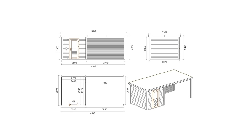 Casetta da giardino in legno Rava 6.56x3.09 m - 20.27 m2 - 28 mm - impregnata