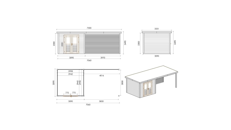 Casetta da giardino in legno Aura 7.06x3.09 m - 21.81 m2 - 28 mm - impregnata