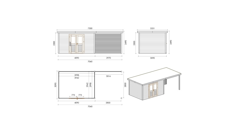 Casetta da giardino in legno Freya 6.56x3.09 m - 20.27 m2 - 28 mm - impregnata