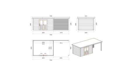 Casetta da giardino in legno Freya 6.56x3.09 m - 20.27 m2 - 28 mm - impregnata