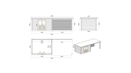 Casetta da giardino in legno Freya 7.06x3.09 m - 21.81 m2 - 28 mm - impregnata