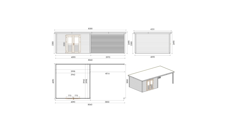 Casetta da giardino in legno Freya 8.06x4.09 m - 32.96 m2 - 28 mm - impregnata