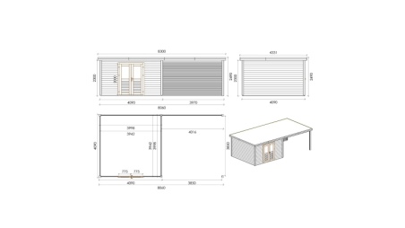 Casetta da giardino in legno Freya 8.06x4.09 m - 32.96 m2 - 28 mm - impregnata