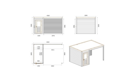 Casetta da giardino in legno Veya 4.56x3.09 m - 14.09 m2 - 28 mm - impregnata