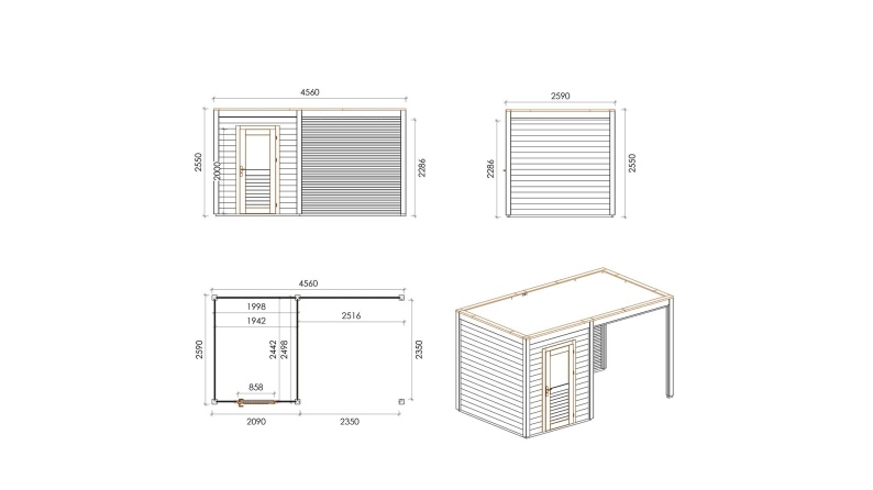 Casetta da giardino in legno Luma 4.56x2.59 m - 11.81 m2 - 28 mm - impregnata