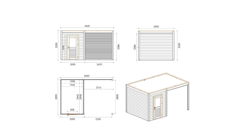 Casetta da giardino in legno Luma 4.56x3.09 m - 14.09 m2 - 28 mm - impregnata