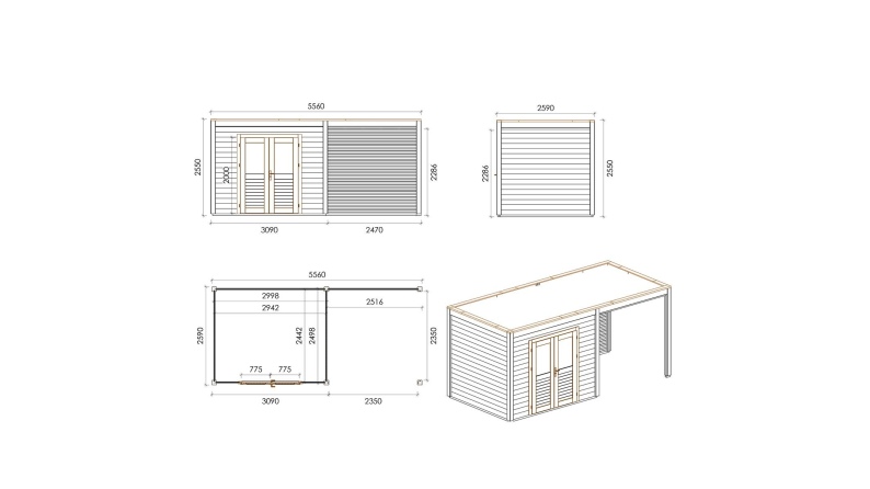 Casetta da giardino in legno Sora 5.56x2.59 m - 14.4 m2 - 28 mm - impregnata