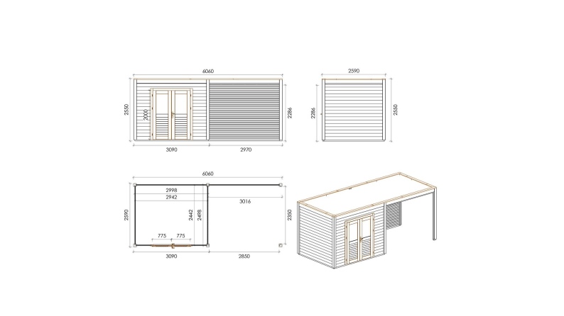 Casetta da giardino in legno Sora 6.06x2.59 m - 15.7 m2 - 28 mm - impregnata