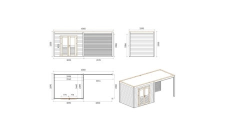 Casetta da giardino in legno Sora 6.06x2.59 m - 15.7 m2 - 28 mm - impregnata