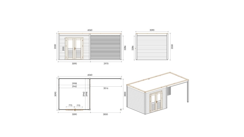 Casetta da giardino in legno Sora 6.06x3.09 m - 18.73 m2 - 28 mm - impregnata