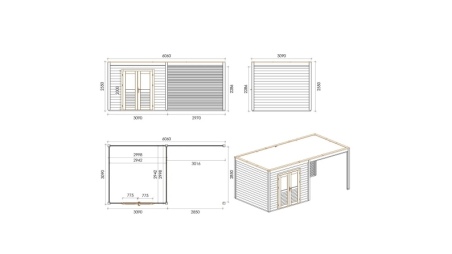 Casetta da giardino in legno Sora 6.06x3.09 m - 18.73 m2 - 28 mm - impregnata