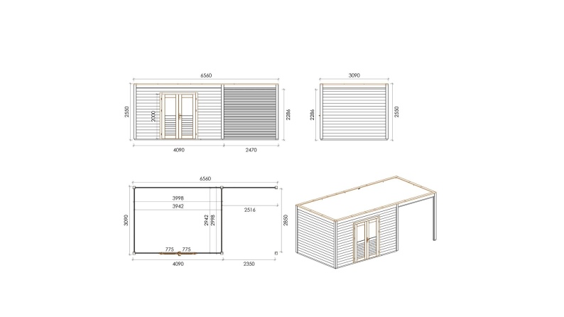 Casetta da giardino in legno Nova 6.56x3.09 m - 20.27 m2 - 28 mm - impregnata