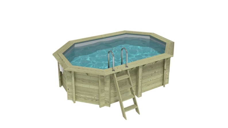 Piscina in legno NEMO 4.3 x 3 - H.1.18 m, grigio, con supporti fissati al calcestruzzo