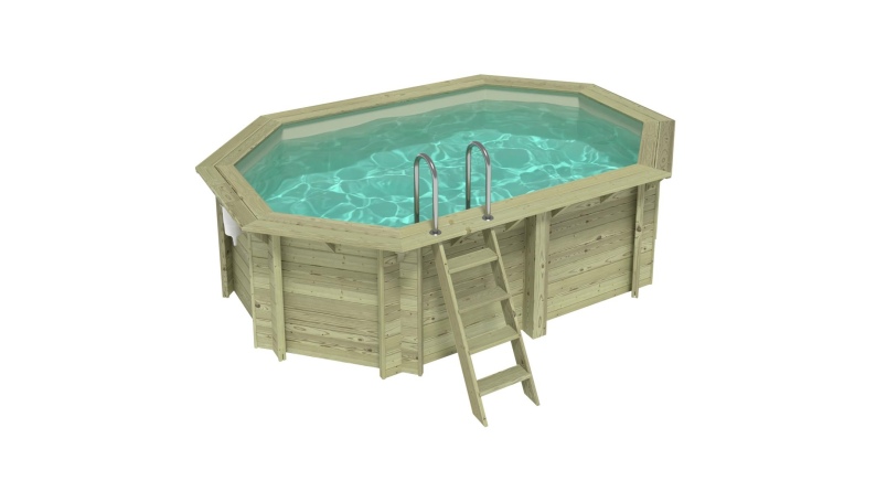 Piscina in legno NEMO 4.3 x 3 - H.1.18 m, sabbia, con supporti fissati al calcestruzzo