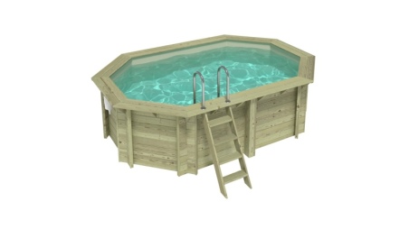 Piscina in legno NEMO 4.3 x 3 - H.1.18 m, sabbia, con supporti fissati al calcestruzzo