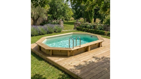 Piscina in legno NEMO 4.3 x 3 - H.1.18 m, sabbia, Su telaio - senza cementazione