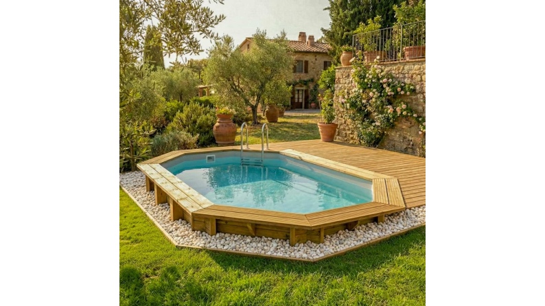 Piscina in legno NEMO 4.3 x 3 - H.1.31 m, grigio, con supporti da cementare