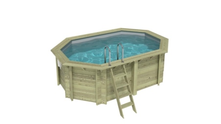 Piscina in legno NEMO 4.3 x 3 - H.1.31 m, grigio, con supporti fissati al calcestruzzo
