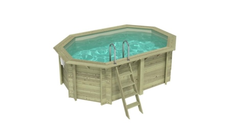 Piscina in legno NEMO 4.3 x 3 - H.1.31 m, sabbia, con supporti fissati al calcestruzzo