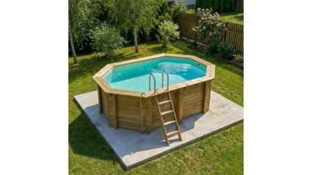 Piscina in legno NEMO 4.3 x 3 - H.1.31 m, sabbia, con supporti fissati al calcestruzzo