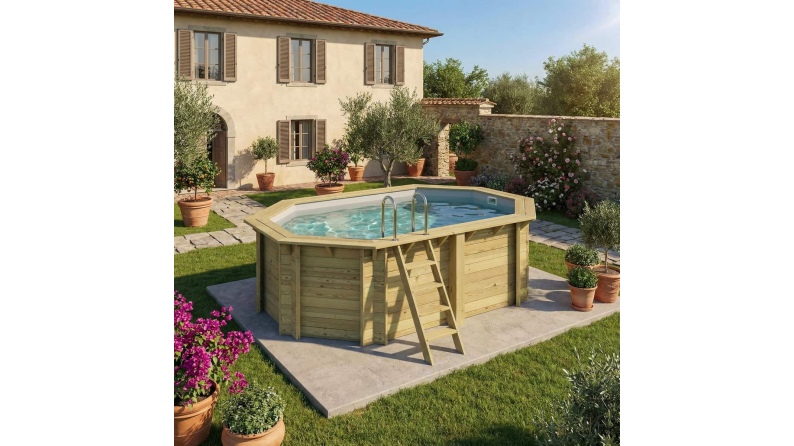 Piscina in legno NEMO 4.3 x 3 - H.1.31 m, grigio, Su telaio - senza cementazione