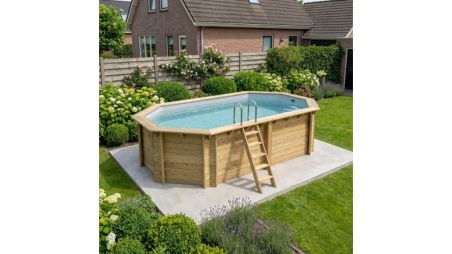 Piscina in legno NEMO 5.79 x 3.49 - H.1.45 m, grigio, con supporti da cementare