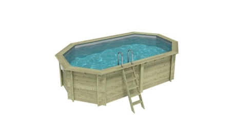 Piscina in legno NEMO 5.79 x 3.49 - H.1.45 m, grigio, con supporti fissati al calcestruzzo