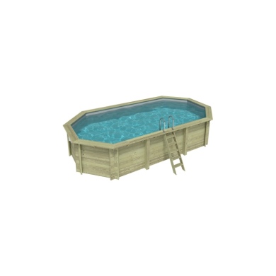 Piscina in legno NEMO 7.3 x 3.97 - H.1.45 m, grigio, con supporti fissati al calcestruzzo