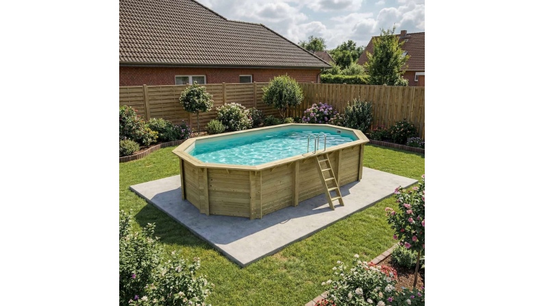 Piscina in legno NEMO 7.3 x 3.97 - H.1.45 m, sabbia, Su telaio - senza cementazione