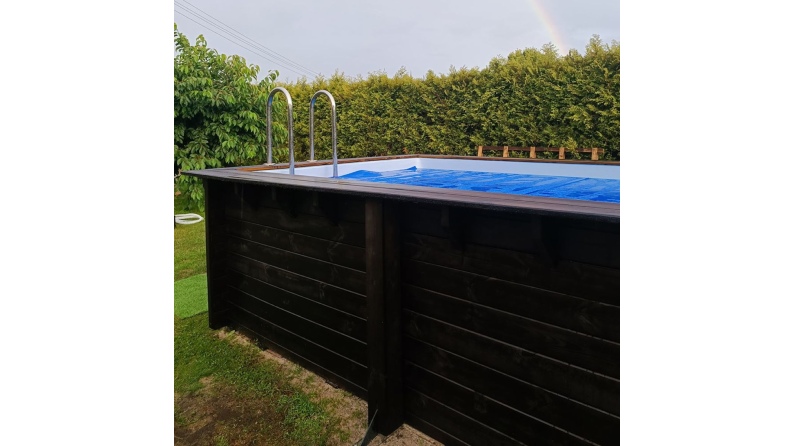 Piscina in legno AQUA 4.65 x 2.85 - H.1.24 m, sabbia, con supporti fissati al calcestruzzo