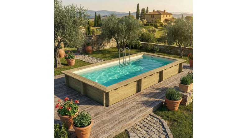 Piscina in legno AQUA 6.1 x 2.85 - H.1.31 m, sabbia, con supporti da cementare