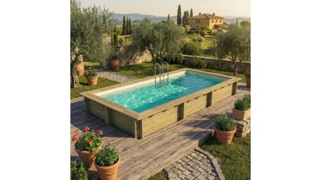 Piscina in legno AQUA 6.1 x 2.85 - H.1.31 m, sabbia, con supporti fissati al calcestruzzo