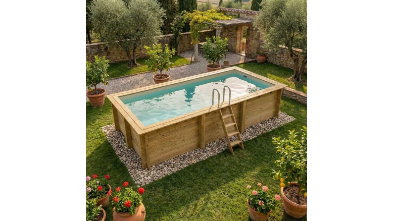 Piscina in legno AQUA 6.1 x 2.85 - H.1.31 m, sabbia, Su telaio - senza cementazione