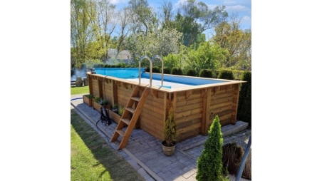 Piscina in legno AQUA 7 x 3.75 - H.1.45 m, sabbia, con supporti da cementare