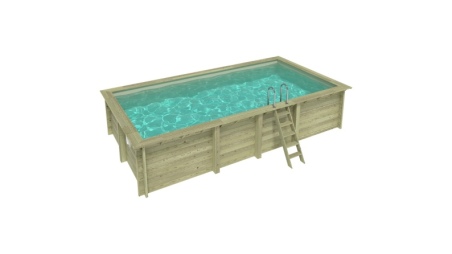 Piscina in legno AQUA 7 x 3.75 - H.1.45 m, sabbia, con supporti fissati al calcestruzzo