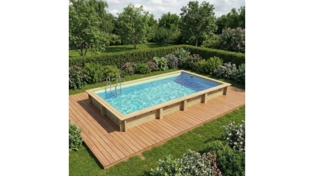 Piscina in legno AQUA 7 x 3.75 - H.1.45 m, sabbia, con supporti fissati al calcestruzzo