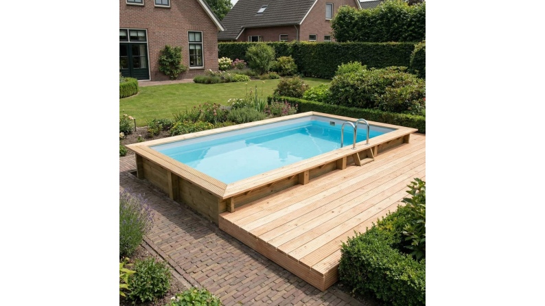 Piscina in legno AQUA 7 x 3.75 - H.1.45 m, grigio, Su telaio - senza cementazione