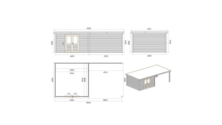 Casetta da giardino in legno Freya 8.06x4.09 m - 32.96 m2 - 28 mm - impregnata