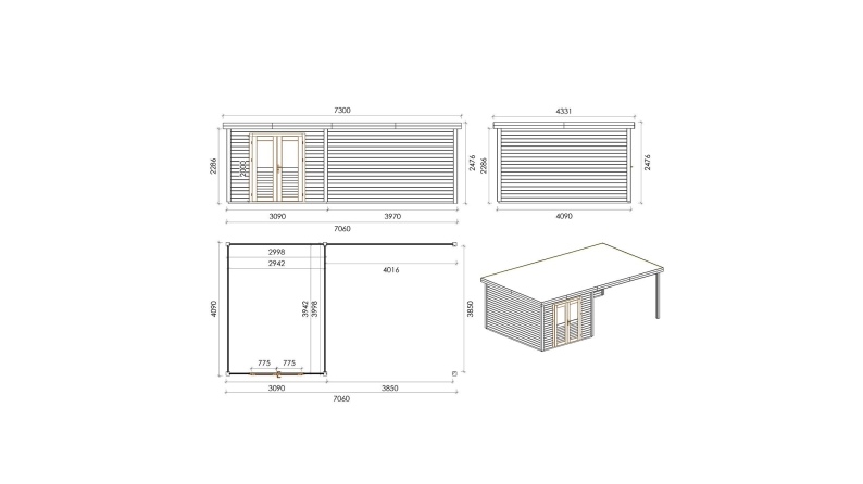 Casetta da giardino in legno Aura 7.06x4.09 m - 28.87 m2 - 28 mm - impregnata
