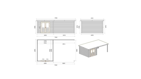 Casetta da giardino in legno Aura 7.06x4.09 m - 28.87 m2 - 28 mm - impregnata