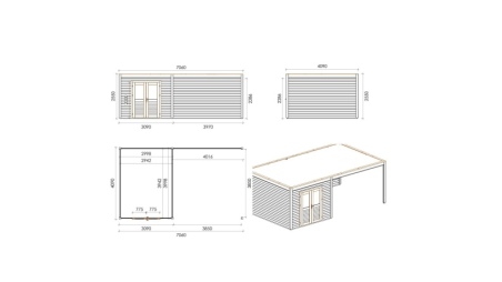 Casetta da giardino in legno Sora 3.09x4.09 m - 12.64 m2 - 28 mm - impregnata
