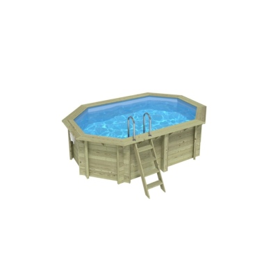 Piscina in legno NEMO 4.3 x 3 - H.1.18 m, azzurro chiaro, con supporti fissati al calcestruzzo