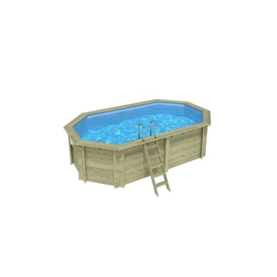 Piscina in legno NEMO 5.79 x 3.49 - H.1.45 m, azzurro chiaro, con supporti fissati al calcestruzzo