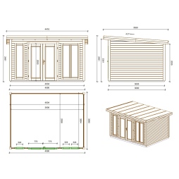 Casetta da giardino in legno Kira 4,04x3,09 m - 12 m2 - 34 mm