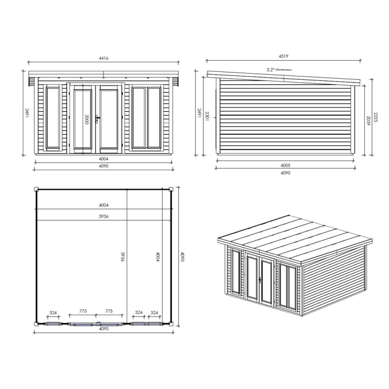 Casetta da giardino in legno Kira 4,04x4,09 m - 12 m2 - 34 mm