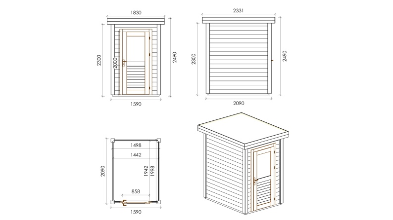 Casetta da giardino in legno Mira 1.59x2.09 m - 3.32 m2 - 28 mm - impregnata